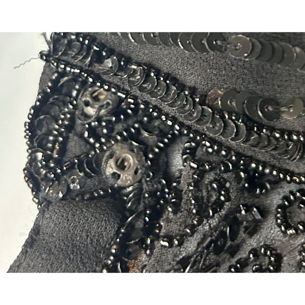 Vintage J Kara Sheer Black Sequin Beaded Blouse Evening Snap Ornate floral - Picture 8 of 9